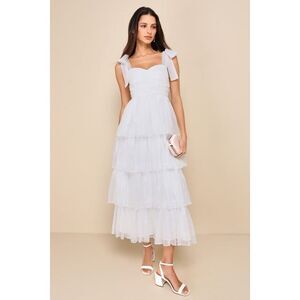 Lulus Radiant Arrival Shiny White Organza Tiered Tie-strap Maxi Dress - Size XL